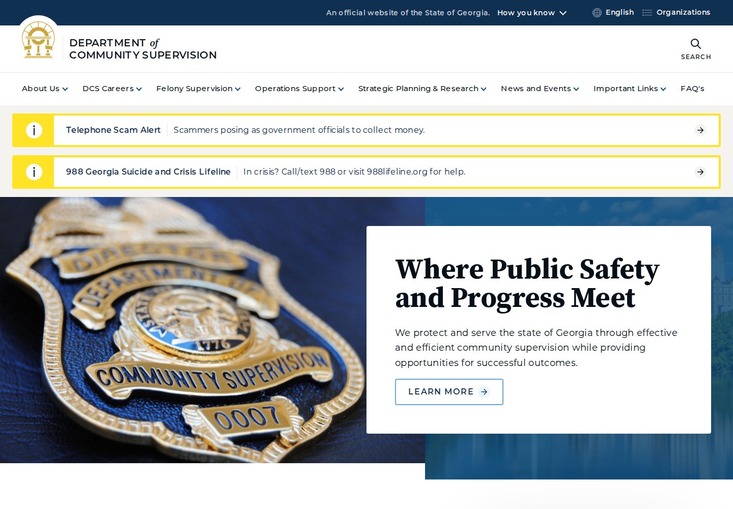 Georgia Department of Community Supervision homepage for probation and parole services