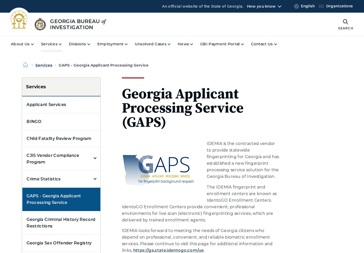 Official Georgia Applicant Processing Service fingerprint overview