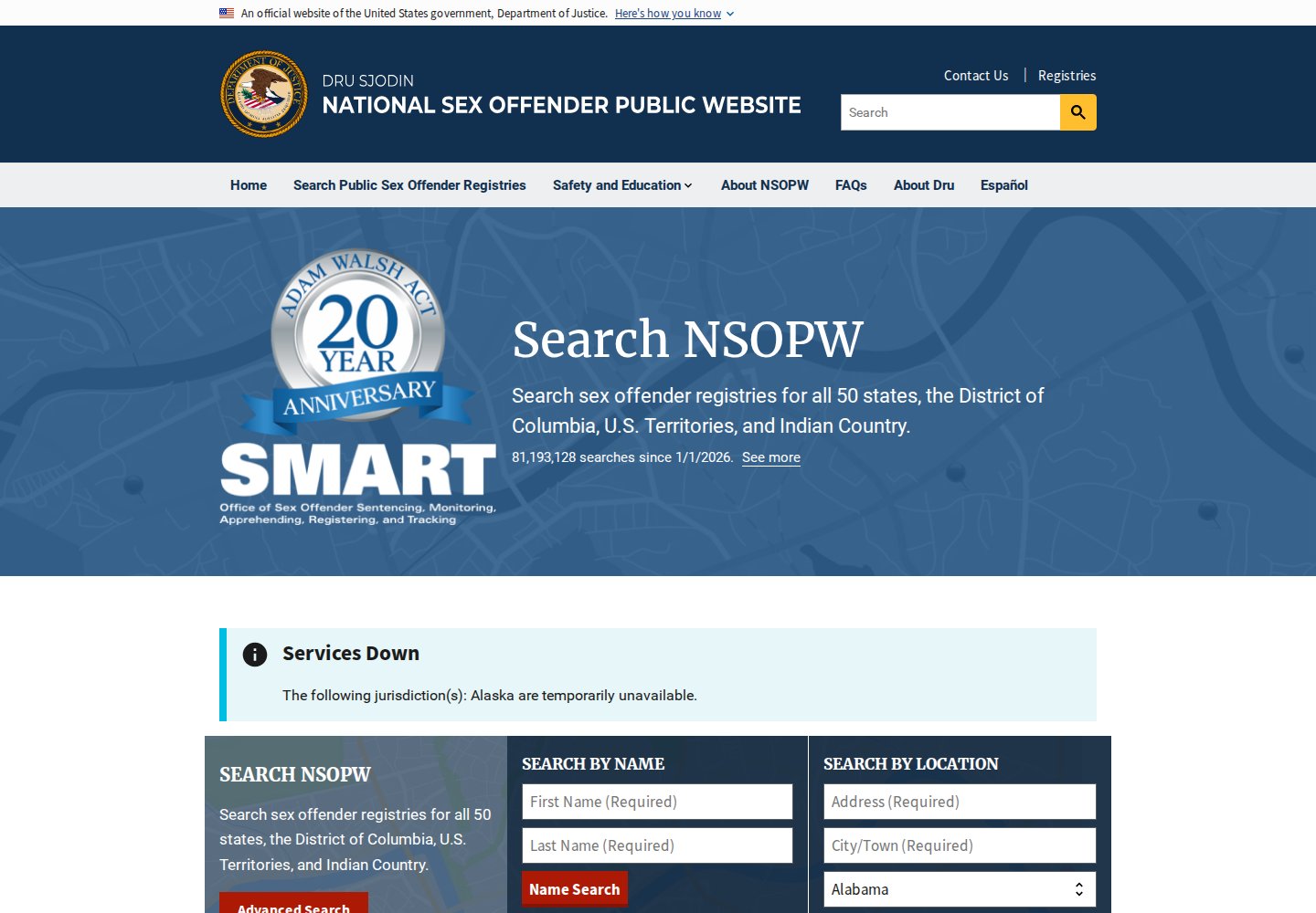 Dru Sjodin National Sex Offender Public Website search page